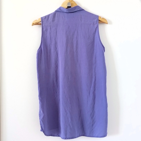 100% silk Vintage sleeveless blouse with collar and side slits (size small) - Picture 2 of 2